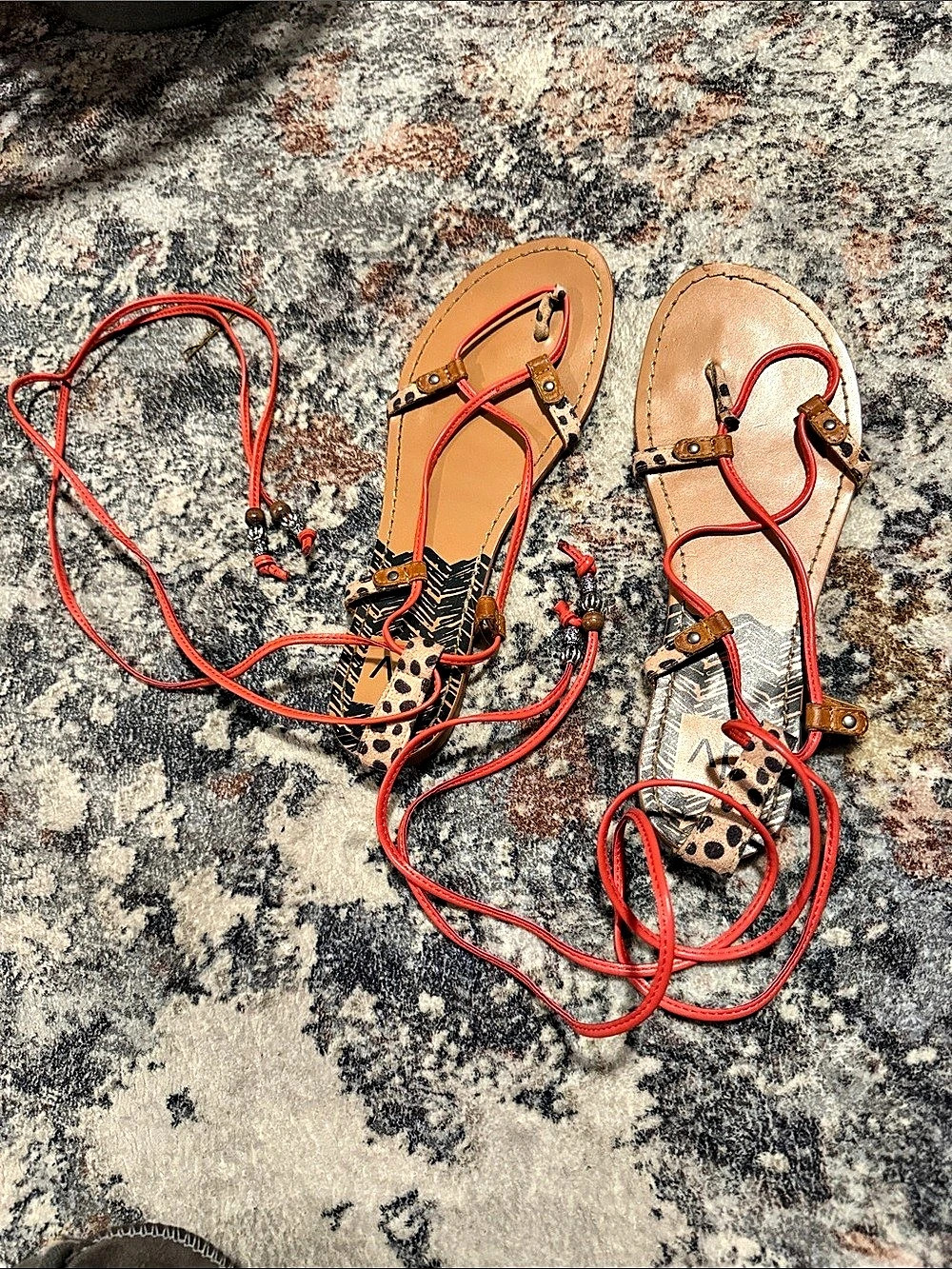 dv Animal Print Strappy Sandals in Brown & Red